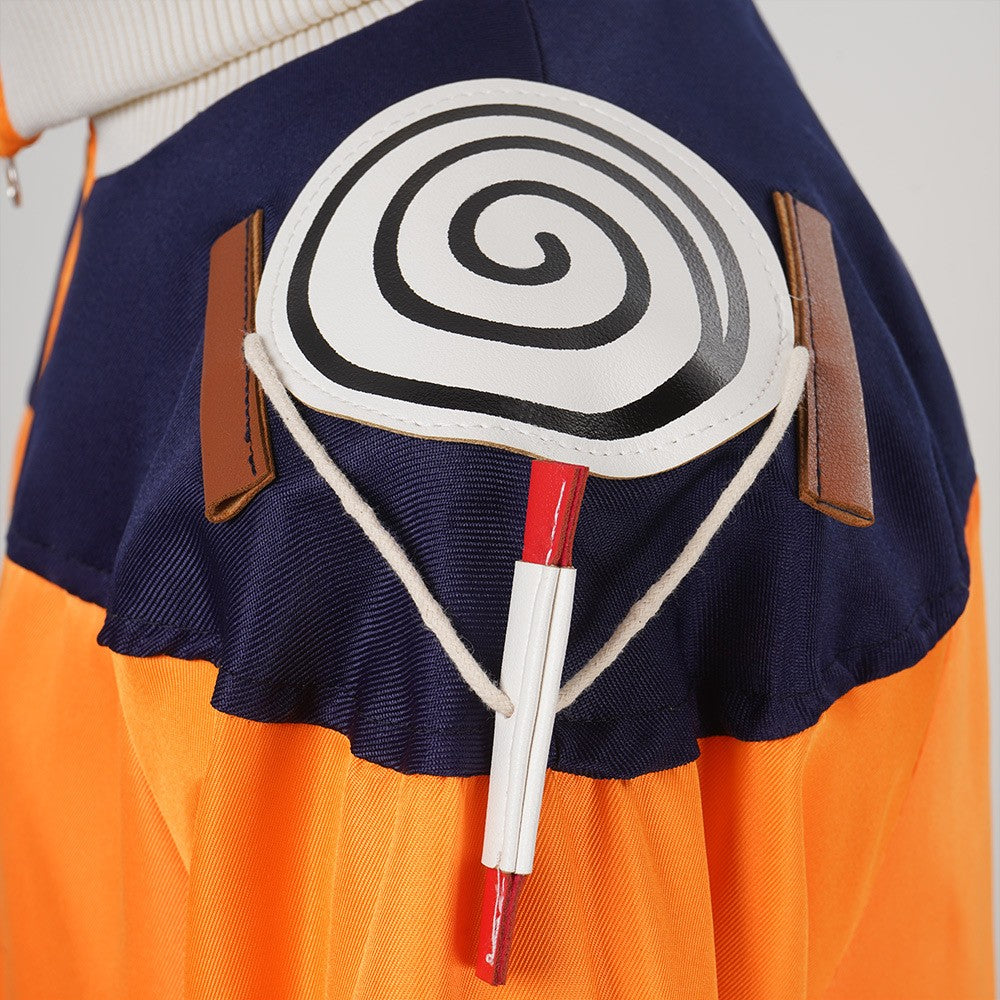 Uzumaki Cosplay Costume Orange Clothes with Headband & Kunai Pouch Pre-Shippuden Genin Ninja Outfit Blonde Wig Unisex Adult Hall