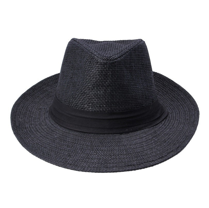 Hot  Fashion Summer Casual Unisex Beach Trilby Large Brim Jazz Sun Hat Panama Hat Paper Straw Women Men Cap With Black  Ribbon