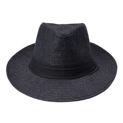 Hot  Fashion Summer Casual Unisex Beach Trilby Large Brim Jazz Sun Hat Panama Hat Paper Straw Women Men Cap With Black  Ribbon