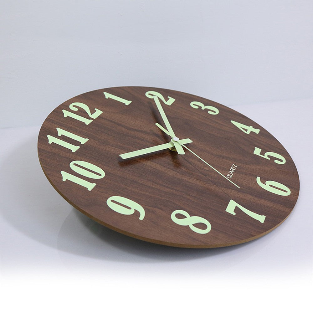 12 Inch Luminous Wall Clock Wood Silent light in dark night Nordic Fashion Wall Clock Non Ticking Clock With Night Light