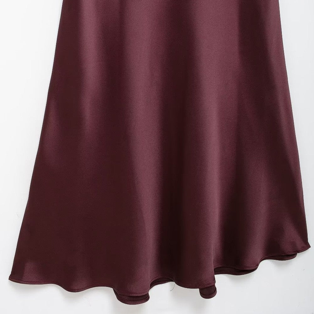 TRZA-Women's Long Satin Halter Dress, Backless, Bow Tied, Back Zipper, Female Dr