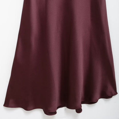 TRZA-Women's Long Satin Halter Dress, Backless, Bow Tied, Back Zipper, Female Dr