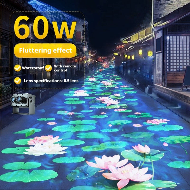 Projetor de Ondas de Água Dinâmicas Externo, Holofote com Padrão de Lótus para Iluminação Criativa de Ambiente em Jardim e Pátio