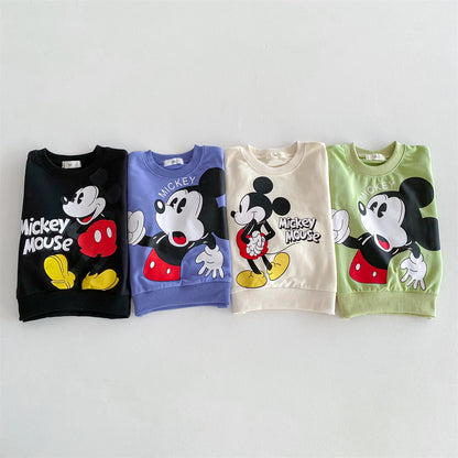 Disney Mickey Children' Tracksuit Cartoon Fashion Loose Baby Girl Boy Long Sleeve Crewneck Hoodies + Pants Two Piece Set Clothes