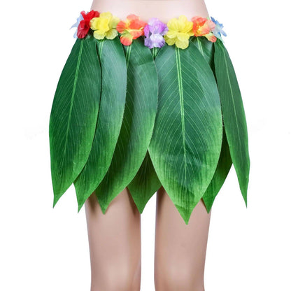 Hawaiian Tropical  Artificial Leaves Floral Boho Beach Dance Skirts Summer Short Hula Grass Party Luau Skirt Costume Sundress
