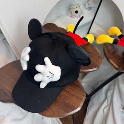 Boné de Beisebol Disney Novo Mickey Mouse Bonitinho Mickey Pequena Boneca de Palma Proteção Solar Boné com Viseira Kawaii Desenho Animado Orelhas de Mickey Chapéu de Sol