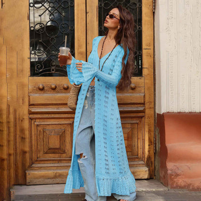 Hollow Breasted Sweater Long Dress Women Summer Party Dresses Cover Up Elegant S