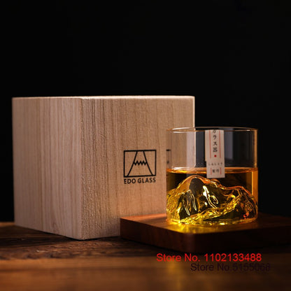 Copo de Uísque Japonês de Gelo para Uísque Puro Copos de Uísque de Montanha 3D Caixa de Presente de Madeira Taça de Conhaque Copo de Vodca Copo de Vinho
