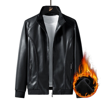 Leather Jacket Men Coats Windproof Oversized 6XL 7XL 8XL Plus Size Autumn Motorcycle Travel Fleece Black Zipper Winter Overcoat