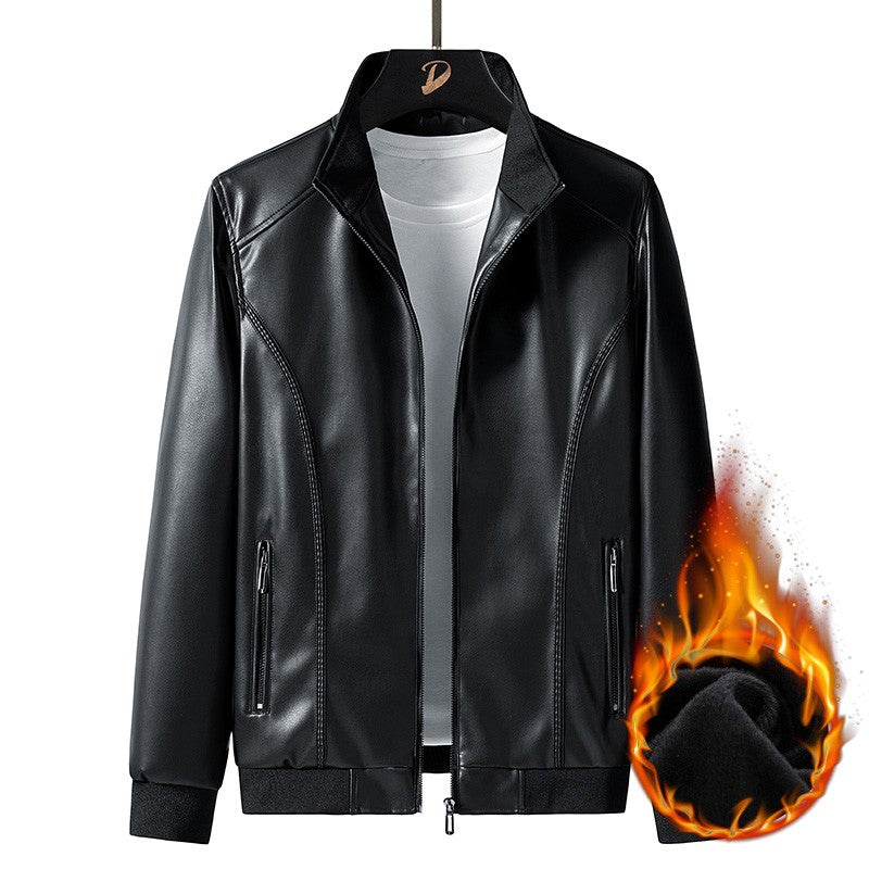 Leather Jacket Men Coats Windproof Oversized 6XL 7XL 8XL Plus Size Autumn Motorcycle Travel Fleece Black Zipper Winter Overcoat