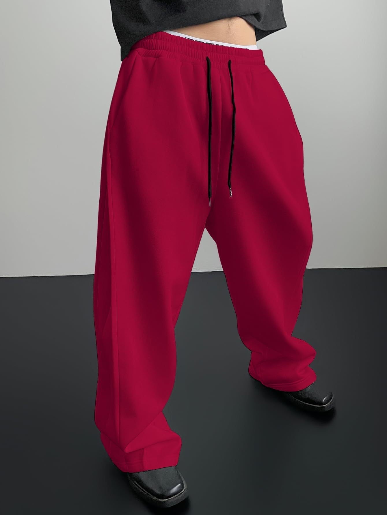 25 European and American men's waist trousers waist drawstring straight wide-leg loose trousers sports trousers pocket men pants