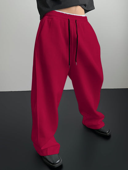 25 European and American men's waist trousers waist drawstring straight wide-leg loose trousers sports trousers pocket men pants
