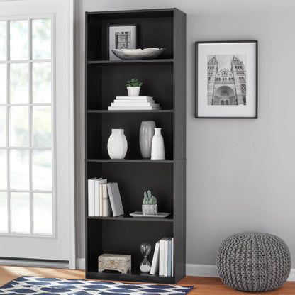 5-Shelf Bookcase with Adjustable Shelves,Solid Wood/Closed Back/Display Bookshelf for Living Room,Bedroom,Home and Office,White