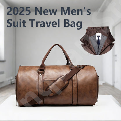2025 Novo Masculino de Grande Capacidade Couro Impermeável Final de Semana Viagem Negócios Mala Conversível 2 em 1 de Mão de Bordo