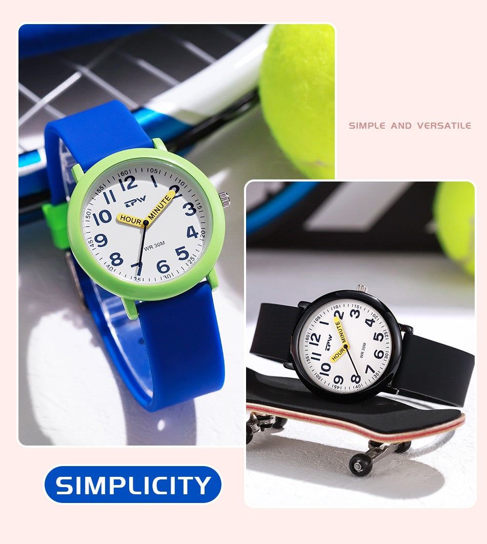 TPW Learning Watch Colorful Dial Cute Watch For Young Ladies Rubber Strap Luminous Hands