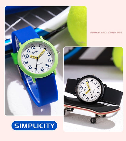 TPW Learning Watch Colorful Dial Cute Watch For Young Ladies Rubber Strap Luminous Hands