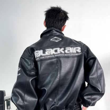 Heavy Duty Embroidered Men's Motorcycle Leather Jacket, Silver Edgy Aesthetic Windbreaker for Men, Autumn Fashion Mans Clothes