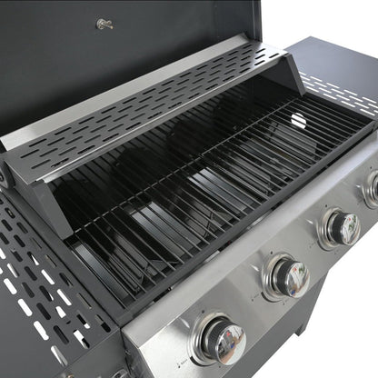 4 Burner BBQ Propane Gas Grill, Free Standing Grill Cart with Wheels, Stainless Steel Heavy Duty Cabinet Style, Outdoor Grill