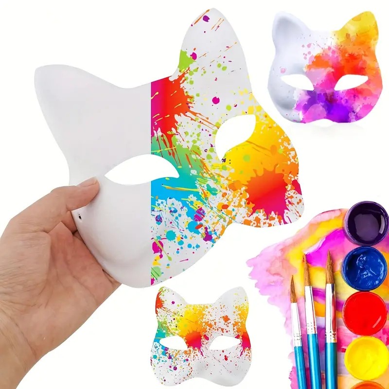 1-10pcs Japanese Mask Paper Blank Mask Halloween Cosplay Cat DIY Paintable Half Face Mask Animal Costume Party Decor Craft Prop
