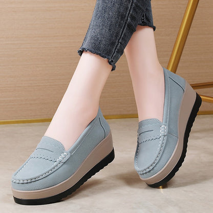 Ngouxm Women Flat Platform Loafers Ladies Elegant Suede Leather Moccasins Shoes Woman Slip On Moccasin Women's Casual Shoes