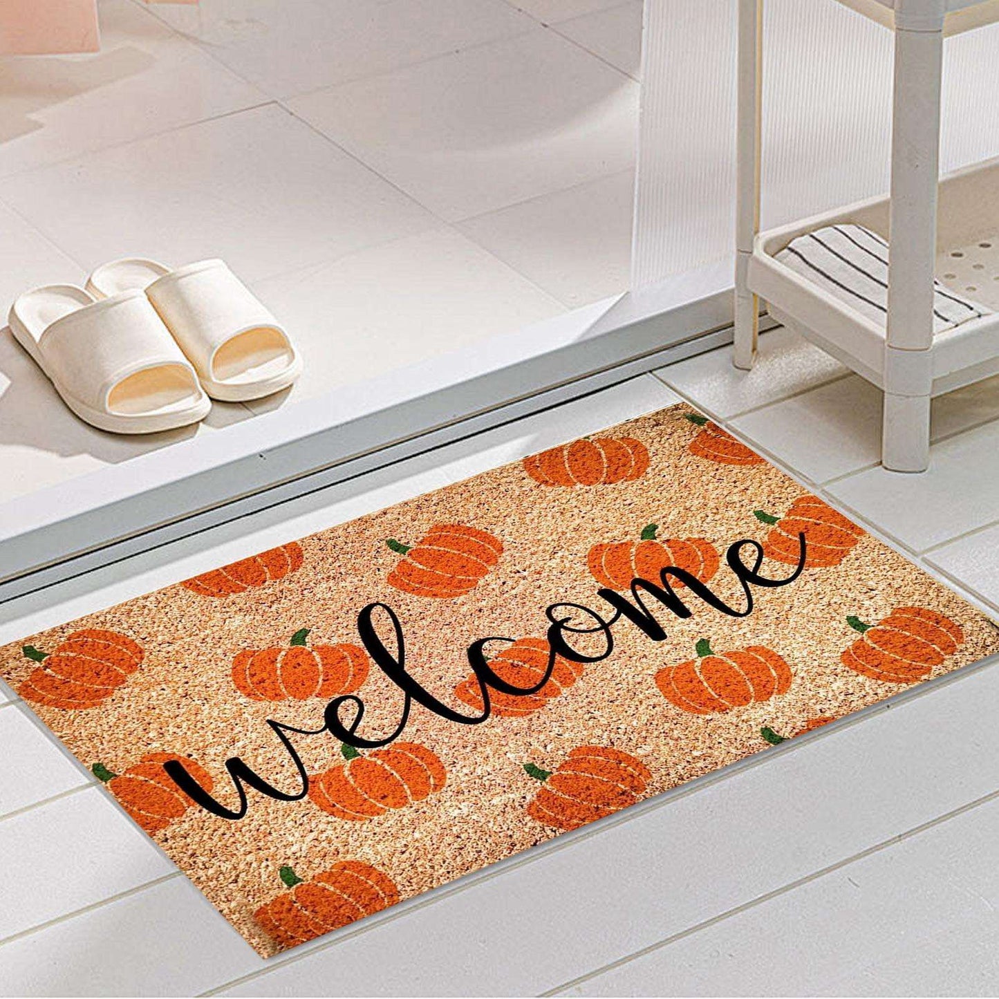 Non-Slip Pumpkin Welcome Mat, Fall Decor Outdoor Entrance Rug, Kitchen Bedroom Bathroom Living Room Autumn Halloween Decor