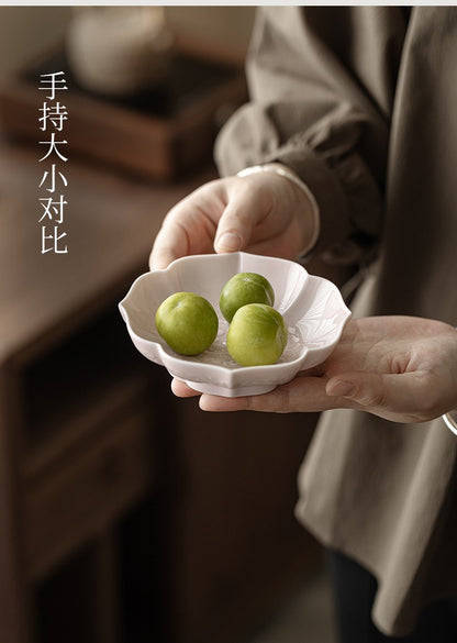 Creative Lotus Pattern Fruit Plate Zen Ceramic Snack Plate Retro Fruit Dishes Boutique Pastry Plate Hospitality Dishes Crafts