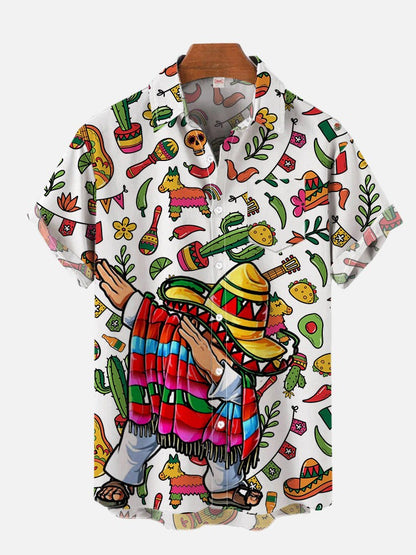 2024 Fashion Men's Hawaiian shirts Mexican Style Colorful Graffiti Art Poster Prints Short Sleeve Shirt  Hawaii style clothing