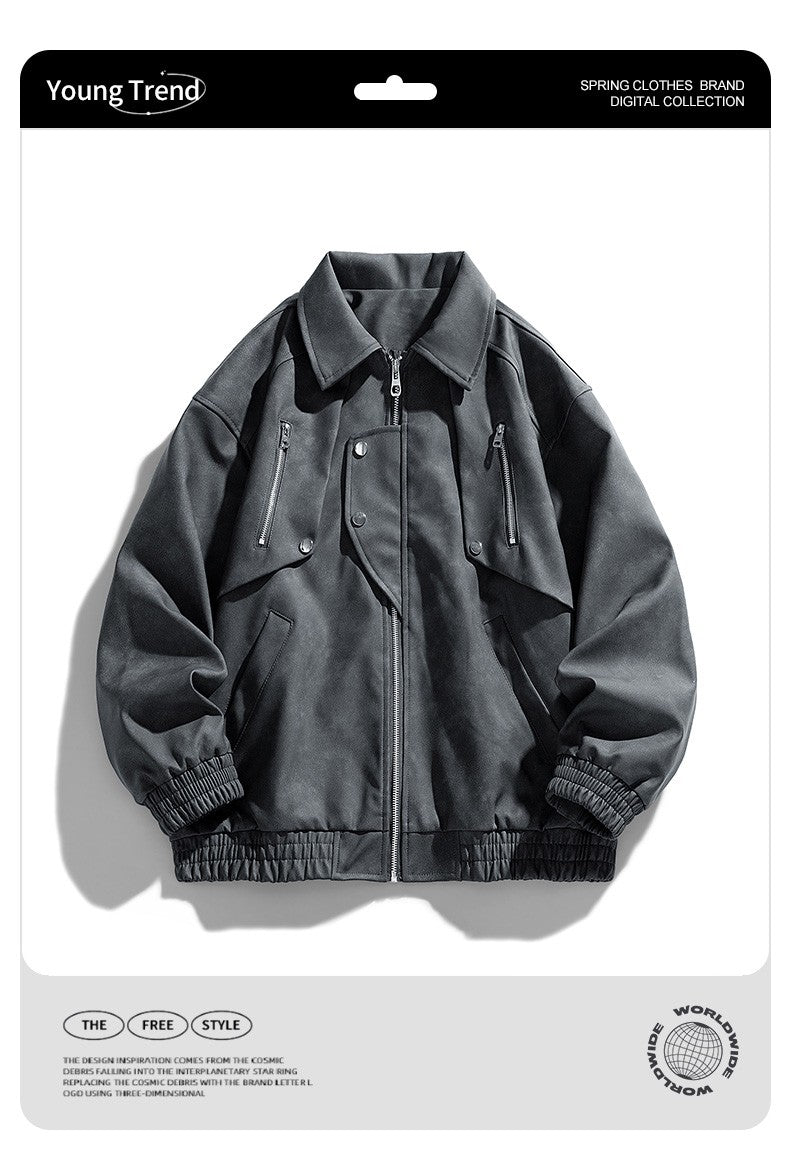 Fashion Trend Korean Slim Fit Casual Men's Leather Jacket Motorcycle Jacket New Spring and Autumn Men's Slim PU Leather Jacket