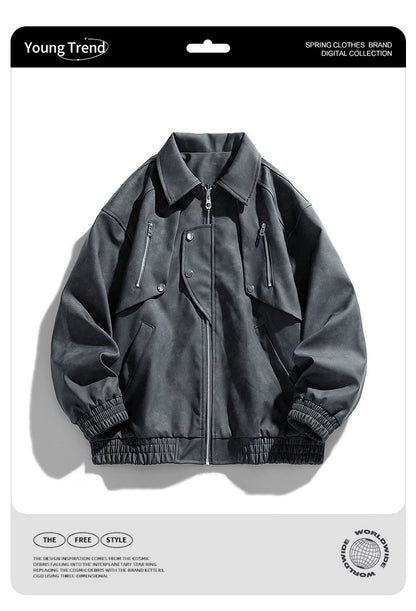 Fashion Trend Korean Slim Fit Casual Men's Leather Jacket Motorcycle Jacket New Spring and Autumn Men's Slim PU Leather Jacket