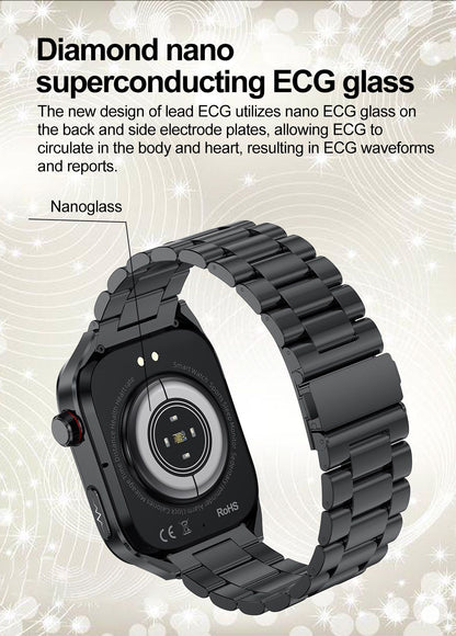 Smartwatch 2025 Novo ECG Chamada BT Feminino Frequência Cardíaca Lipídios Sanguíneos Ácido Úrico Saúde Monitores AI Voz 650mAh Esportivo