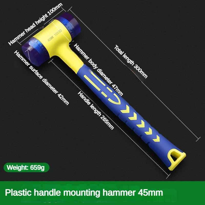 1 martelo de instalação de cabeça dupla, martelo de borracha de 25 mm a 45 mm com cabo de borracha, martelo de instalação isolado destacável