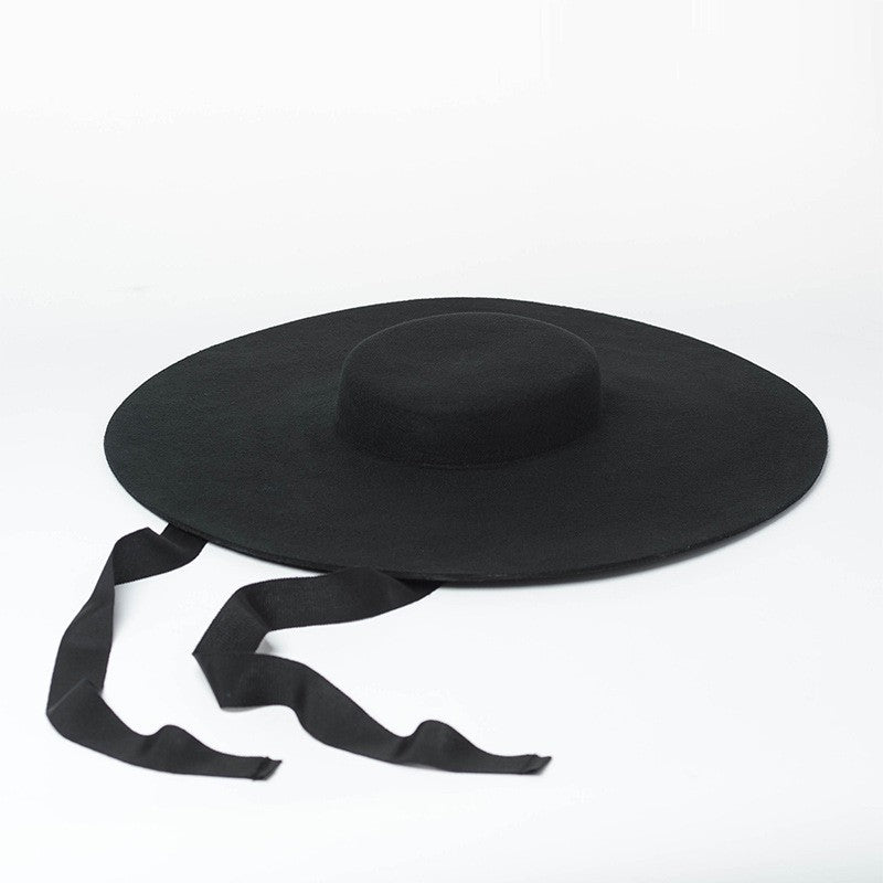 Chapéu de feltro de lã de 4cm de altura, aba grande de 15cm, chapéu fedora de copa rasa para homens e mulheres, chapéu de aba grande novo.