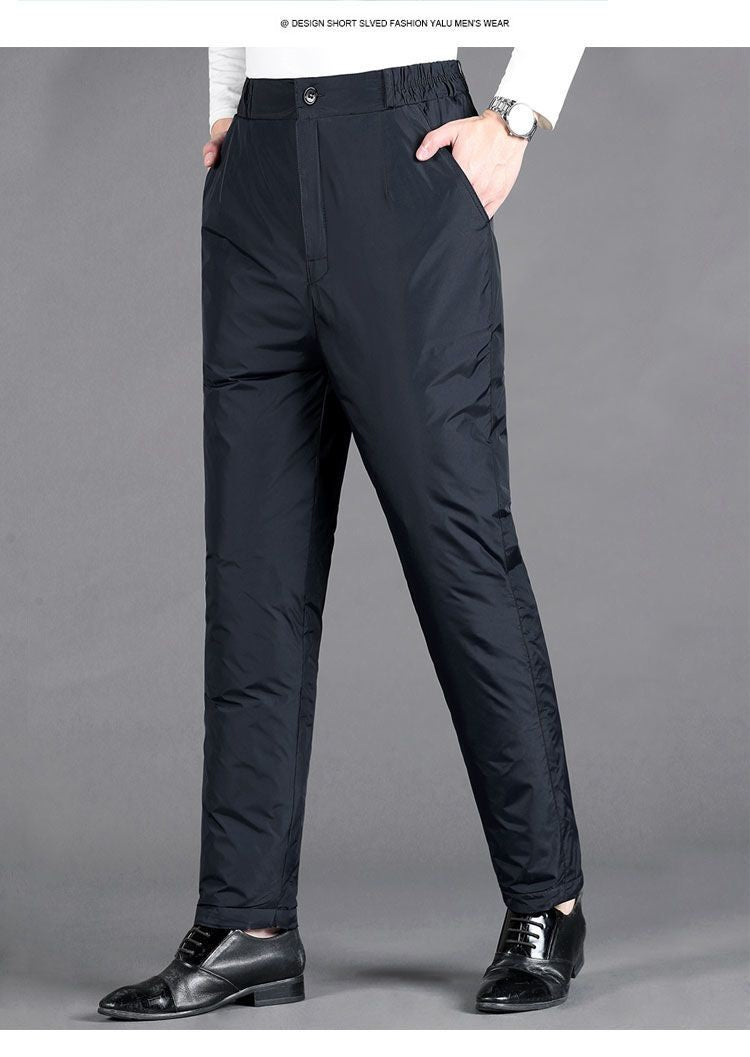 Calça Masculina Grossa de Inverno Corta-vento Quente Reta Acolchoada Algodão Elástico Forrada de Lã para Uso Externo