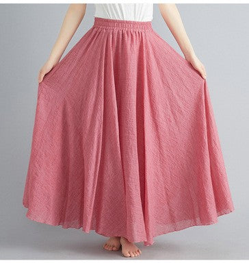 new 2020 Women Linen Cotton Long Skirts Elastic Waist Pleated Maxi Skirts Beach Boho Vintage Summer Skirts Faldas Saia