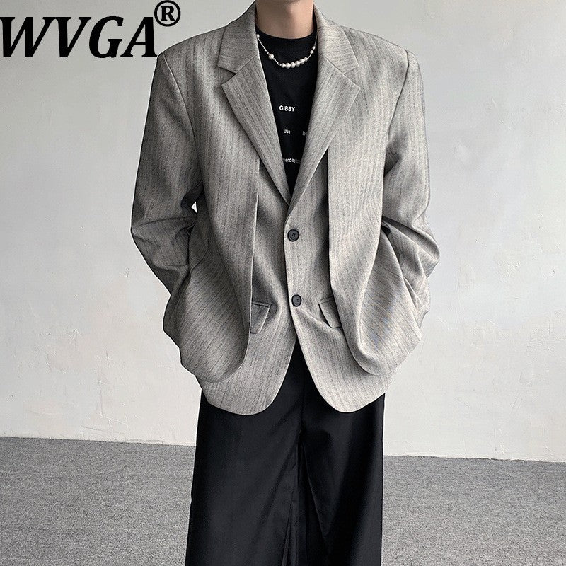 WVGA Spring Autumn New Man Tide Fake Two-Piece Turn-Down Collar Suit Jacket Niche Chic Casual Long Sleeved Blazer Ins Y2K W14146