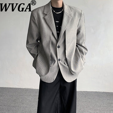 WVGA Spring Autumn New Man Tide Fake Two-Piece Turn-Down Collar Suit Jacket Niche Chic Casual Long Sleeved Blazer Ins Y2K W14146