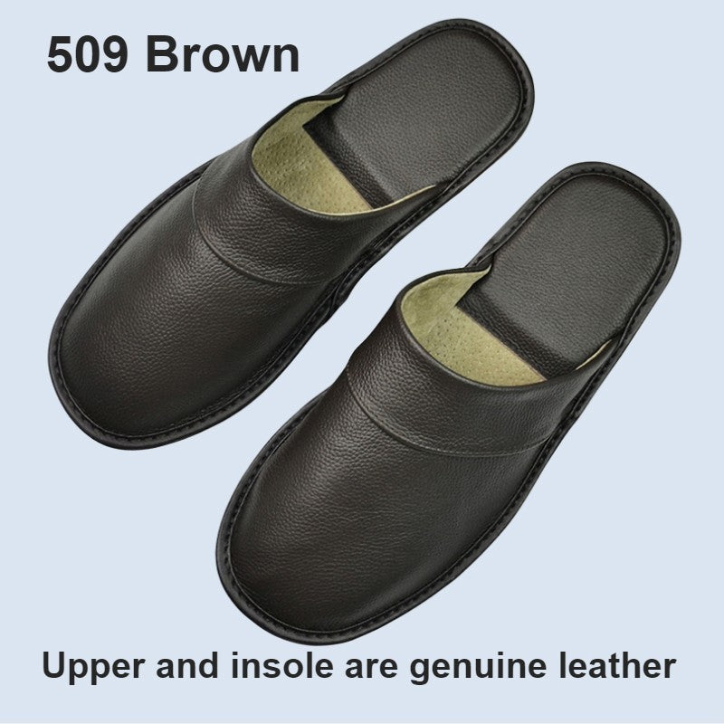 Genuine Cow Leather Slippers Homes in indoor slipper Spring Autumn summer men women elderly non-slip casual single Slides shoes