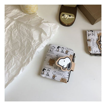Bolsa Snoopy Carteira Curta Anime Desenho Animado Porta-moedas de Alto Valor Fofo com Zíper Porta-cartões de Identidade Estudantil Bolsa com Vários Compartimentos Presentes de Aniversário para Mulheres e Homens