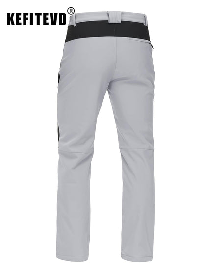 KEFITEVD Men's Winter Warm Snow Skiing Pants Waterproof Windproof Hunting Hiking Pants Trousers Outdoor Fleece Soft Shell Pants