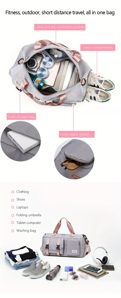 Women's Durable Nylon Sports Gym Bag with Shoe Compartment - Multifunctional Fitness Duffle for Yoga, Travel & Weekend Trips