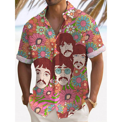 Music Men's Casual Shirt Rock Band 3d Print Guitar Hawaiian Shirt Men Summer Casual Short Sleeved Breathable Shirt Men Clothing