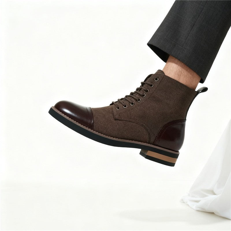 Men's Leather Lace - up Ankle Boots Retro Color - Block Formal Casual Boots Comfortable Non - slip Dress Boots For Daily Wear