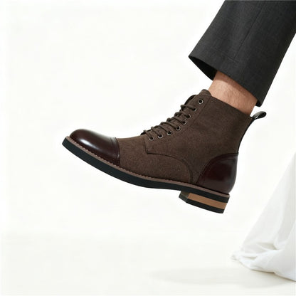 Men's Leather Lace - up Ankle Boots Retro Color - Block Formal Casual Boots Comfortable Non - slip Dress Boots For Daily Wear