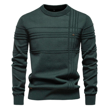 AIOPESON Mens Crewneck Pullover Sweater Knitted Cotton Stripped Quality Autumn Winter Warm Sweaters for Men