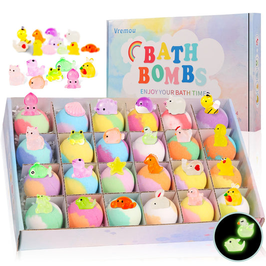 Bombas de Banho para Crianças com Surpresa Dentro, 24 Unidades de Efervescentes de Banho de Espuma Naturais Orgânicos para Meninas e Meninos com Brinquedos de Banho Dentro