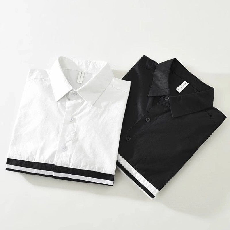 Polo Neck Contrast Patchwork Korean Blouse Men's Spring Autumn New Long Sleeve Loose Casual Shirt Tops Fashion Trend Men Clothes