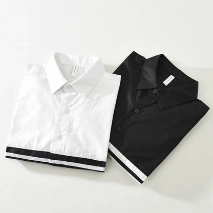 Polo Neck Contrast Patchwork Korean Blouse Men's Spring Autumn New Long Sleeve Loose Casual Shirt Tops Fashion Trend Men Clothes