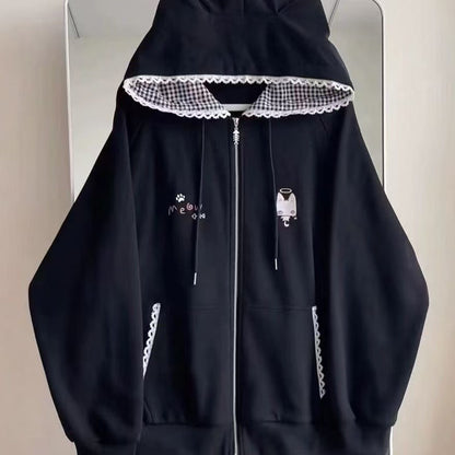 American Vintage Japanese Jacket Hooded Women 2025 Autumn Cotton Coats Outwear Design Subculture Gothic Sweatshirts Harajuku