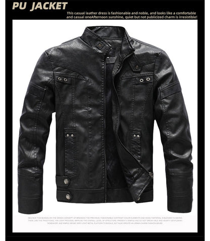 Autumn Winter New Fashion Men's Solid Color Simple Basic Casual Trendy Stand Collar Zipper Faux Leather Coats Male Jackets Tops