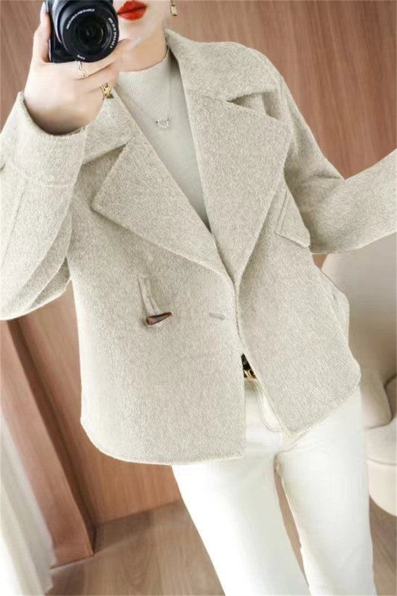 2024 Autumn Winter Double Sided Women Woolen Coat New Fashion Solid Short Outerwear Loose Double Breasted Wool Jacket Female Top